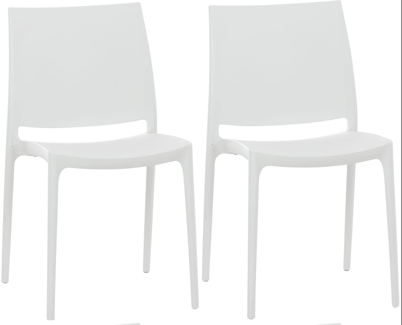 CLP Set De 2 Sillas Apilables Maya para Exterior Interior I Sillas para El Jardín Impermeables De Plástico con Respaldo, Color:Blanco