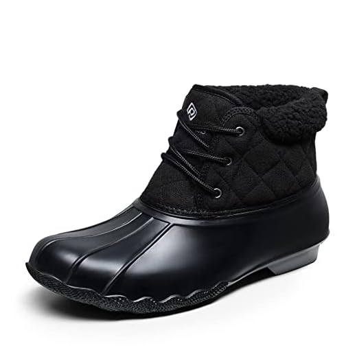 DREAM PAIRS Women’s SDSB2211W Duck Rain Boots Waterproof Snow Boots Lace up Winter Boots，Black， Size 8