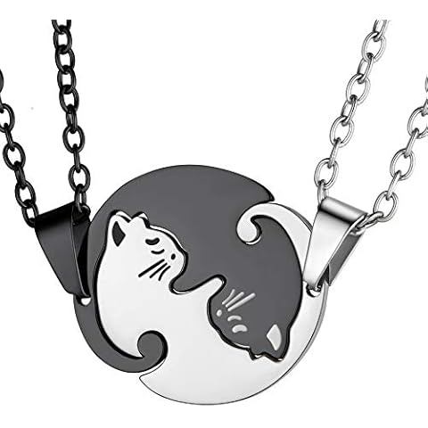 GoldChic Jewelry 2pcs Split Puzzle Pendant For Lovers Friends, Couples Matching Cat Necklaces For 2 Cover