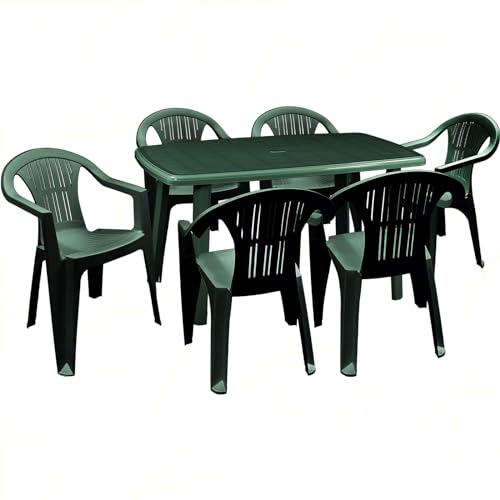 Sicignano - Lot de 6 fauteuils Ratak avec table rectangulaire ovale Cayman complet vert - polypropylène empilable avec accoudoirs facile à installer,...