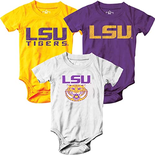 Image of Wes and Willy Baby College Team 3 Pack of Cotton Rompers