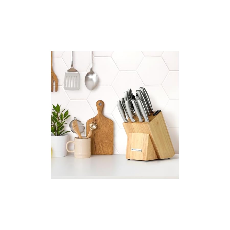Zulay-12-Piece-Stainless-Steel-Knife-Set-with-Block-and-Sharpener-Sharp-Knife-Block-Set-with-Built-In-Sharpener-Kitchen-Knife-Set-With-Block-Rust-Proof-Knife-Set-Stainless-Steel Zulay 12 Piece Stainless Steel Knife Set with Block and Sharpener - Sharp Knife Block Set with Built In Sharpener - Kitchen Knife Set With Block - Rust Proof Knife Set Stainless Steel