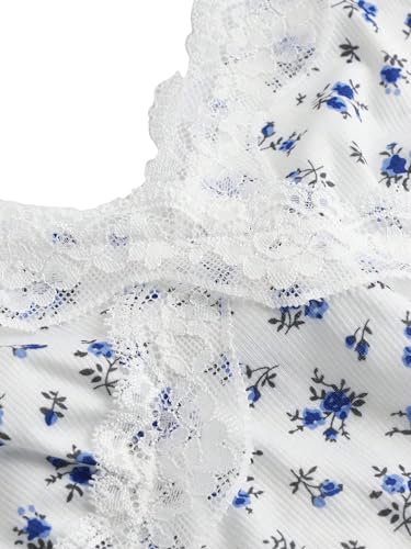 SHENHE Camiseta feminina com acabamento em renda floral, gola V, malha canelada sem mangas, linda re