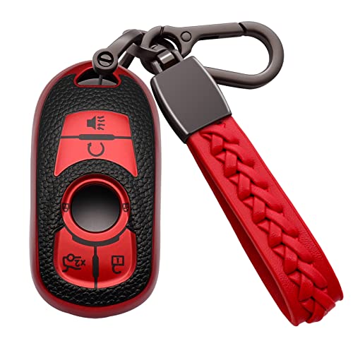 Image of for Buick Car Key Fob Cover Soft TPU with Leather Keychain Key Case Shell Full Protective Cover Compatible for Buick 2015-2023 GL8 Verano Enclave Regal Lacross Encore Envision 6 Button, A Red