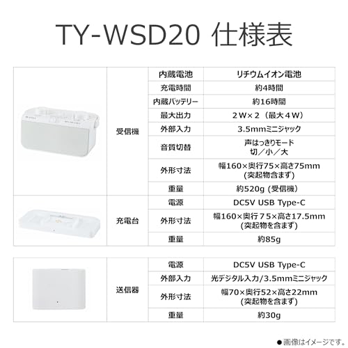 undefined TOSHIBA (東芝) テレビ用 スピーカー TY-WSD20 ワイヤレス お手元スピーカー ステレオ 2.4GHz かんたん操作 光デジタル AUX 接続 声はっきりモード 防滴 置くだけ充電 充電式 外部入力 母の日 父の日 敬老の日 の商品画像 9