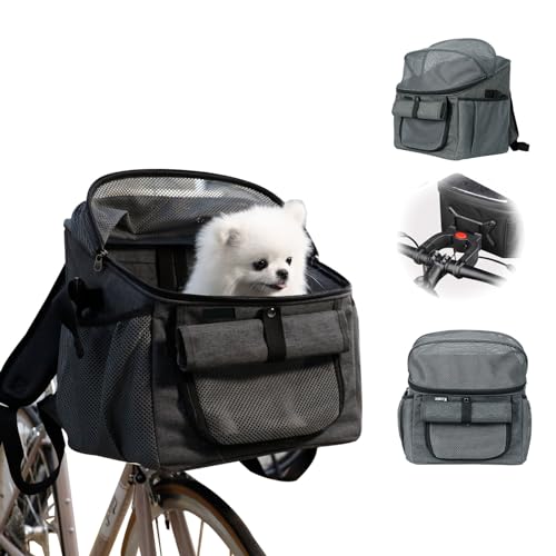 BigKing Sac de Vélo pour Animaux de Compagnie, Panier de vélo Avant pour Chiens, Panier de Vélo Pliable Adapté à L'équitation en Plein Air et Au Camping avec des Animaux de Compagnie(Gris)