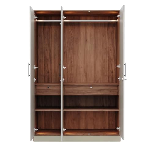 Image of Wakefit Wardrobe for Bedroom | 3 Yr Warranty | Cupboard for Bedroom, Almirah, Wooden Wardrobe, Comes with LED light, Storage Drawer, Mirror & Hanger, Density:680-750kg /m, Free Installation(Tyrian-CB)