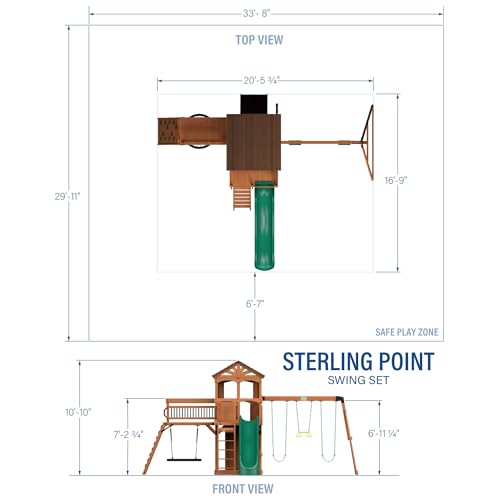 Backyard Discovery Sterling Point Cedar Wood Swing Set with Wave Slide, Raised Clubhouse, Wooden Bridge, Rock Wall, Belt Swings, Web Swing, Trapeze, Balcony, Climbing Wall, Ladder, Outdoor Playset - image 3