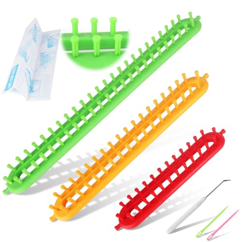 Image of Katech 3 pcs Rectangle Knitting Looms Kit Sparse Pegs Loom Knitter Different Sizes Colorful Plastic Weaving Looms Set DIY Yarn Weaving Kits with a Crochet Hook and Needle (Color is Random)