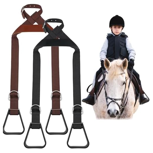 Simgoing 2 Pieces Kids Western Stirrups Adjustable Nylon Straps Equestrian Safety Stirrups for Youth Riding Accessories, Height Below 140 cm (Black,Brown)