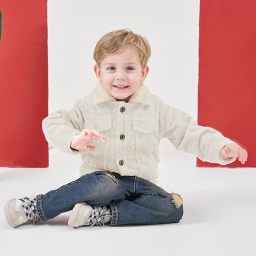 Volunboy Baby Boy Corduroy Jacket Toddler Fall Sherpa Lined Outerwear Kids Button Down Winter Coat (Beige, 12-15 Months)