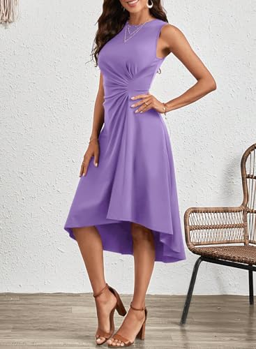 Image of Happy Sailed Women's Summer Dresses Sleeveless Ruched Waist A Line High Low Midi Cocktail Dress(Waist Tight,Please Size Up)