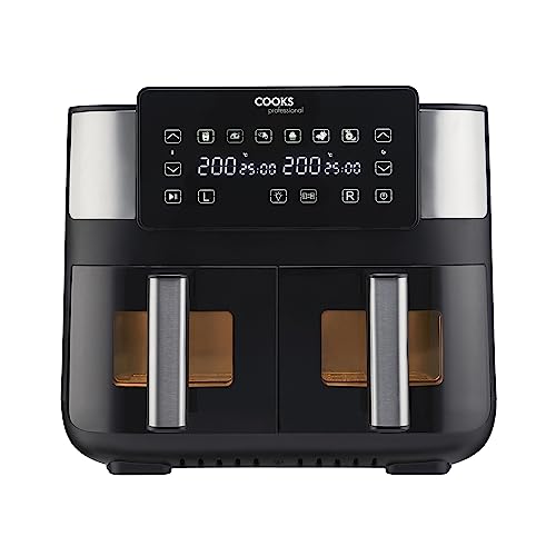 Cooks Professional 8 Litre Dual Digital Air Fryer with Double Twin Basket & Glass Windows | Stainless Steel Energy Saving Instant Fryer with Double Drawers & Preset Functions | 8L Capacity (XL)