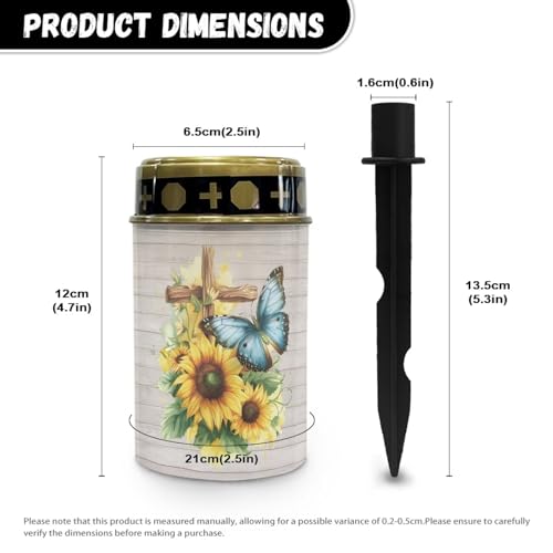 Image of Butterfly Print Solar Lights for Cemetery Outdoor Waterproof Led Flameless Candle Cross Sunflower Cemetery Solar Lights Grave Decoration Memorial