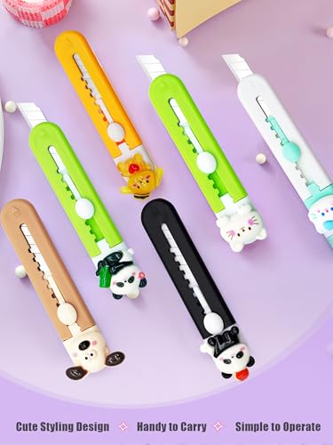 Image of 6 Pack Box Cutter Retractable, Sharp Utility Knife Retractable, Cute Box Cutters for Office, Home, Arts Crafts, Cartons, Cardboard Multi-Colors