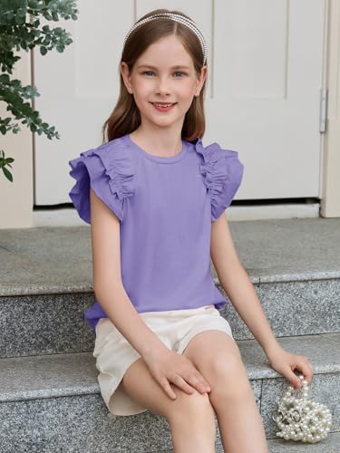 Image of Haloumoning Girls T Shirts Double Layer Ruffle Short Sleeve Kids Summer Crewneck Tunic Tee Tops 5-14 Years