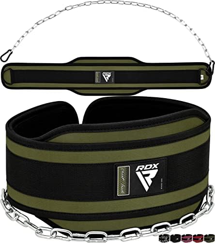 RDX Dip Belt for Weight Lifting, Heavy Duty 36 Inch Adjustable Steel Chain, Dipping Belt Chin Pull Ups Gym Training Bodybuilding Powerlifting Fitness Workout, 6” Padded Neoprene Back Support Men Women