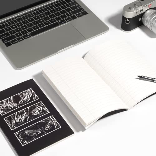 Glopastel Anime Eyes Notebooks | Japanese Manga Cool Ninja Stationary Design For Boys Girls | Ruled Lined Travel Journal | Pack Of 2 (Black White) #TOP1