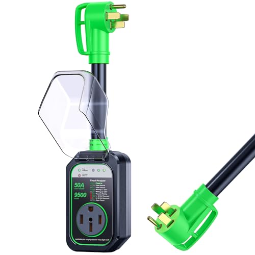 GEARGO RV Surge Protectors 50 Amp Waterproof, [2026 New Upgraded] RV Circuit Analyzer, Full Protection RV Adapter Plug for Camper(Green)