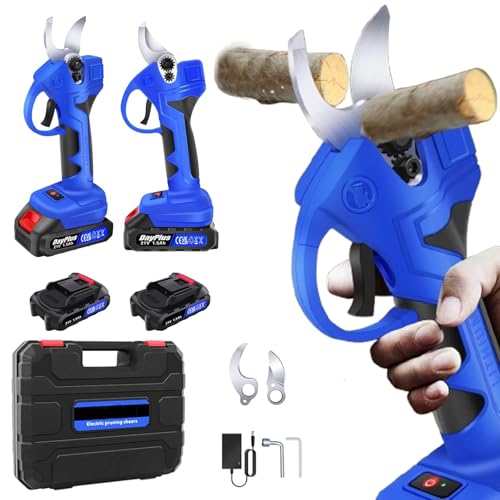 1500W Electric Garden Secateurs 21V Brushless Motor Electric Pruning Shears Cordless with 2 x 1.5Ah Rechargeable Battery and Blades Garden Pruners Branch Cutter Tool for Shrubs Fruit Tree