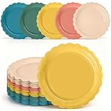 WNINK 50 Pcs Multicolor Scalloped Paper Plates, 7 Inch Boho Party Plates