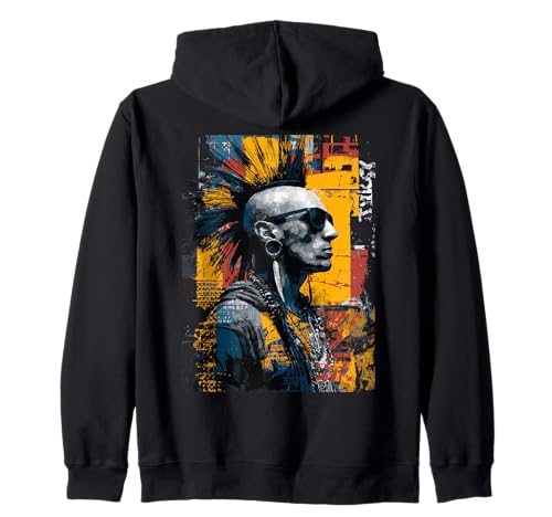 Punk Portrait with Mohawk Hairstyle Zip Hoodie