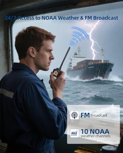Image of KSUN Handheld Two-Way VHF Marine Radio, NOAA Weather, Portable Marine Radios, Floating IPX7 Waterproof, International Channel, Vibration Drainage, Boat Two Way Radio Gift for Kayak Fishing, 2 Pack