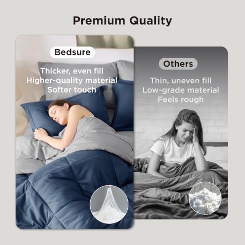 Image of Bedsure King Size Comforter Set - 7 Pieces Reversible Navy Bedding, King Size Bed Set for All Seasons, Bed in a Bag with Down Alternative Comforter, Sheets, Pillowcases & Shams