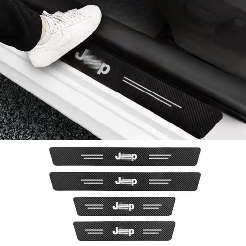 EISOMO 4Pcs Car Door Threshold Protection Sticker Door Sill Plate Protectors Reflective 4D Carbon Fiber Sticker Decorative Door Entry Guard Door Sill Scuff Plate Film Compatible with Jeep