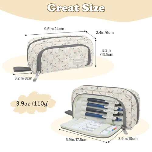 Image of Pencil Case for Teens Adults Girls, Large Capacity Pencil Pouch for Office College School, Multifunctional Portable Organizer for Cosmetics Stationery Supplies (Creamy Geometry)