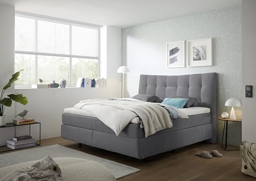 Massana Boxspringbett 180x200 in Anthrazit - Bequemes Doppelbett mit 7-Zonen-Federkern Matratze & Kaltschaum Topper mit Klimaband - 189 x 132 x 218 cm...
