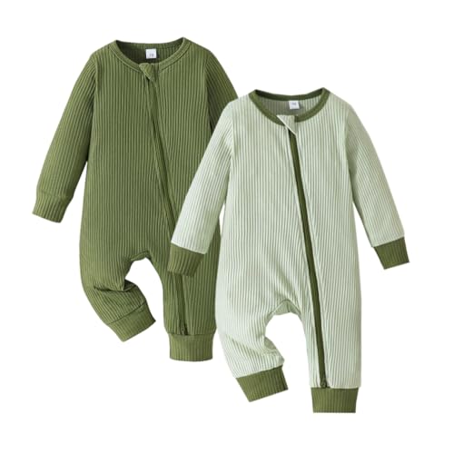 Image of Bafeicao Unisex Baby Boy Girl 2/3 Pack Rompers Long Sleeve 2 Way Zipper One Piece Jumpsuits Clothes Sets