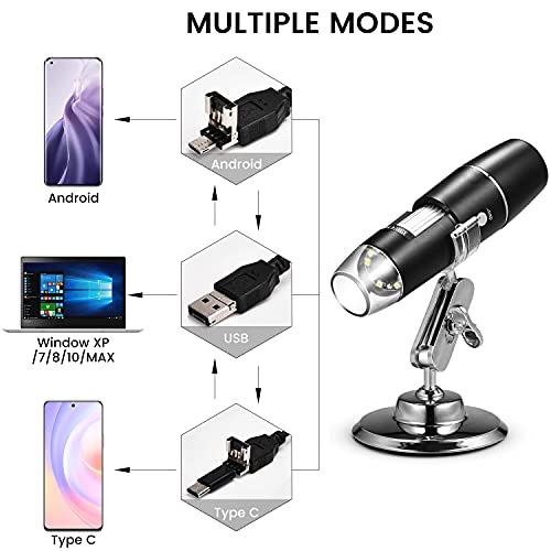 Image of Handheld USB Digital Microscope with Metal Stand, Portable HD 1000 X Magnification Inspection Camera with 8 LED Light for Android Mac Windows Computer