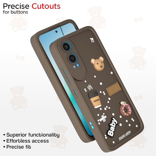 Image of Pikkme Bumper Case for OnePlus Nord Ce 4 Lite 5G | Cute Fun Cartoon 3D Bear Silicone Full Body Protection Back Cover (Brown)