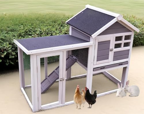 TUIYIDUO 鶏小屋 鶏用ケージ 木製 鶏舎 大型 マルチレベルヘンハウス 122*62*93cm 4-6羽用 複数のドア付き 取り外し可能な底 水で洗える 屋外 耐候性 組み立て簡単 家庭用 飼育ケージ 日本語説明書付き-ZFH