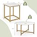 COSTWAY Coffee Table Set of 3, Round Faux Marble Coffee Table and 2 Square End Side Tables with Metal Frame, Modern 3-Piece Living Room Tables Set for Small Space, Apartment (White & Gold)