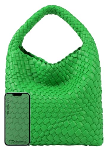NOBLIFE Bolsa feminina de tecido, de couro vegano, com mini bolsa feita à mão, Verde relva - pequeno, Small, Bolsas de ombro retrô chiques