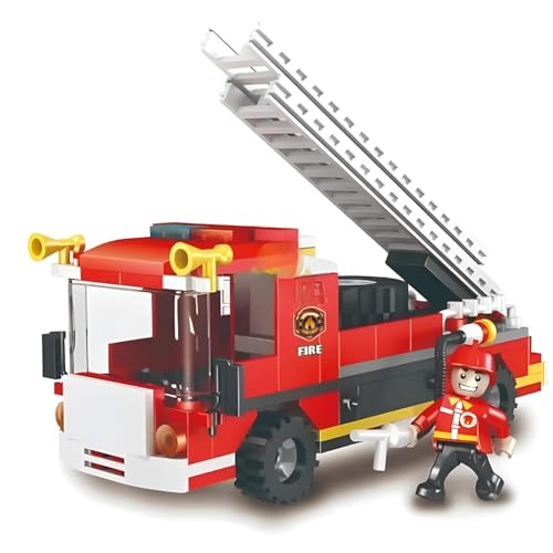 Image of City Fire Ladder Truck Building Blocks Set - 2-in-1 Fire Engine & Rescue Vehicle Toy | Firefighter Construction Kit for Kids Ages 4-12 | STEM Creative Playset | Compatible with Brick Brands