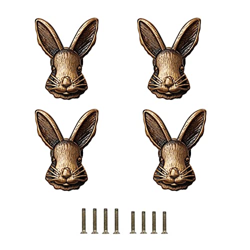 Image of BOLWHAO 4 Pcs Rabbit Drawer Knobs - Bunny Head Cabinet Handle - Zinc Alloy Decorative Drawer Pulls for Kids Room/Furniture (Antique)