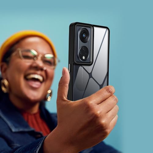 Image of A rtistque Frosted Translucent Back Cover Case for Oppo Reno 8T 5G | Chrome Ring Design | Premium Matte Finish | Shockproof TPU | Slim Protective Design | Oppo Reno 8T Back Cover - Black