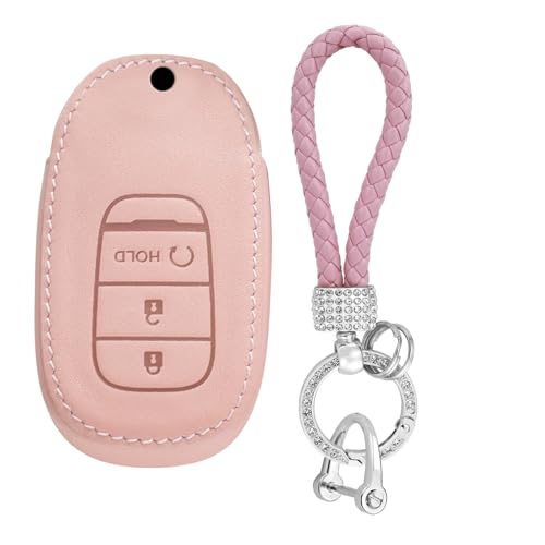 Étui de clé de voiture en cuir rose à 3 boutons pour Honda CRV