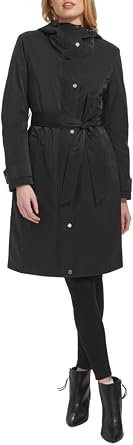 Kenneth Cole Womens Belted Sleeker Midweight Coat With Attached Hood