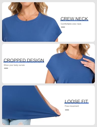 Image of Dalavch 1 /4 Pack Women Cap Sleeve Tops Crew Neck T Shirts Workout Loose Fit Summer Fall Outfits Tee