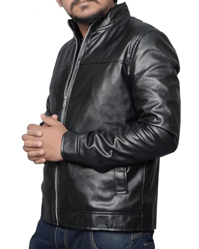 Image of Men's Faux Leather Jacket Slim Lightweight Casual Stand Collar Motorcycle Racer