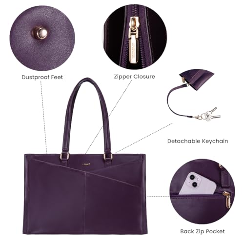 Image of LOVEVOOK Laptop Bag for Women 15.6 Inch Tote Bags Waterproof Leather Briefcase Computer Women Business Office Work Bag,Mulberries Purple