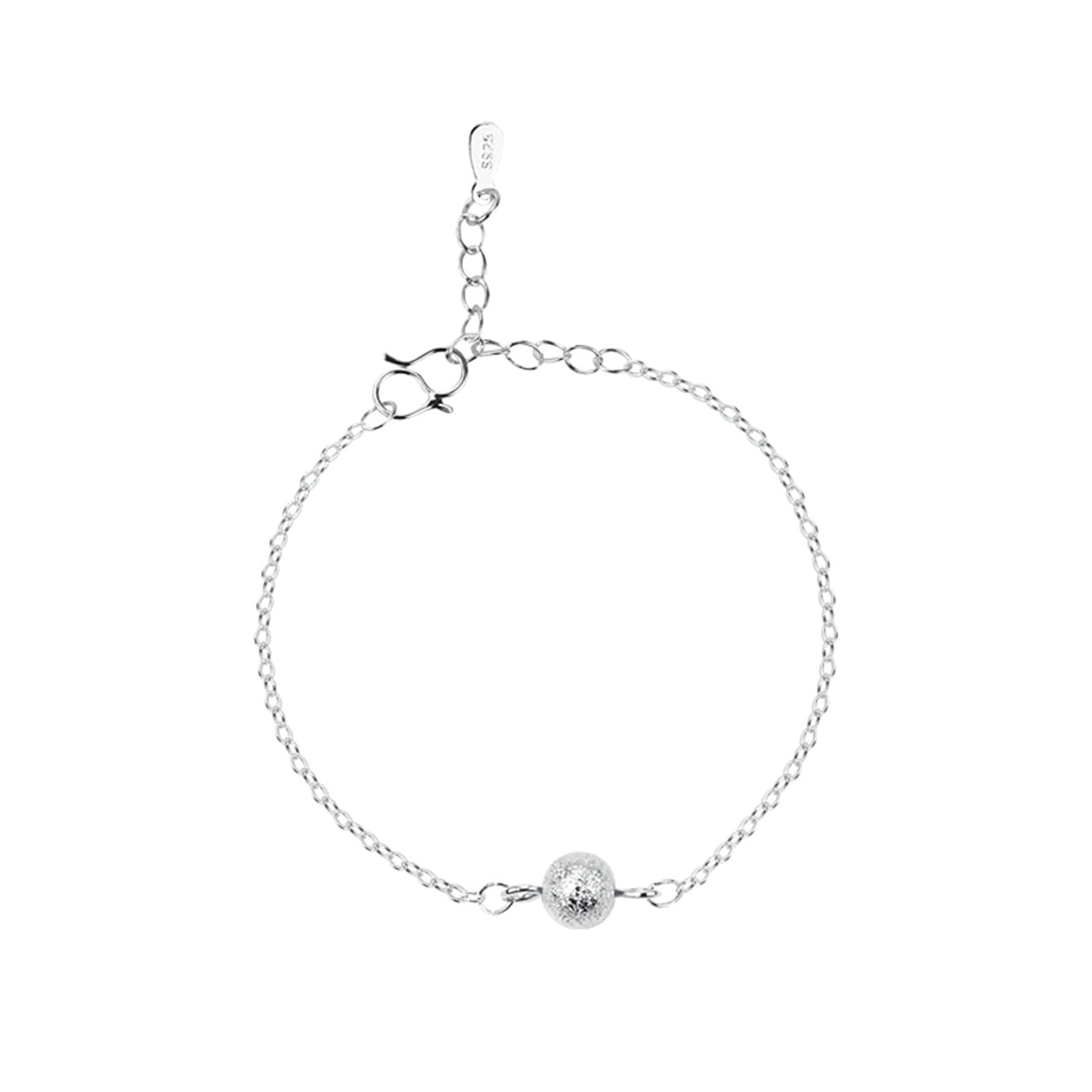 Tobillera de la amistad en oro blanco de 9 quilates, oro Au375, mate, perla, tobillera en bisutería, sandalia de verano, playa, sandalia descalza, joya para madre niña, 25 cm de longitud