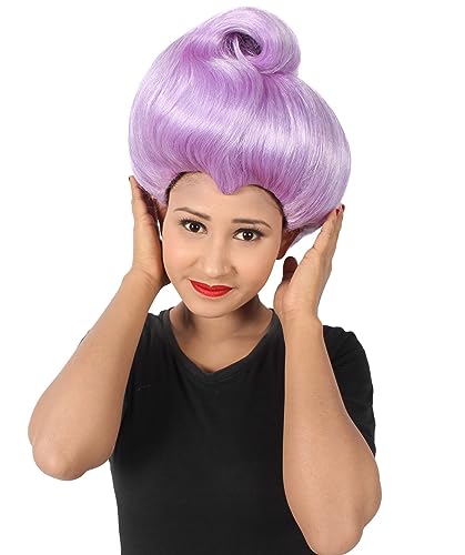 HPO Adult Womens Fairy Godmother Animated Fantasy Movie Wig Cosplay Halloween Costume Party Breathable Capless Cap Flame-retardant Synthetic Fiber (One Size Purple)