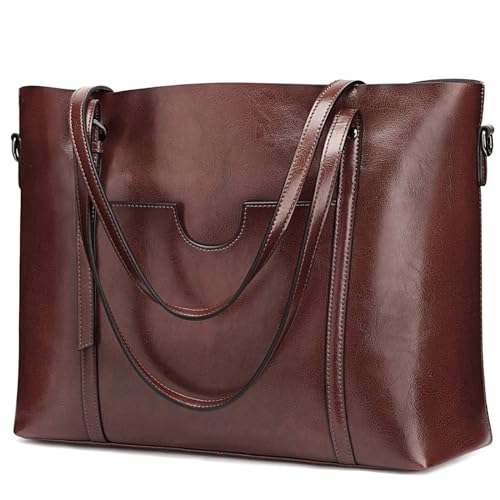 S-ZONE Women Genuine Leather Top Handle Satchel Daily Work Tote Shoulder Bag