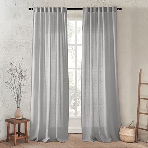 Image of XTMYI Gray Curtains 96 Inches Long,Sheer Linen Back Tab Hooks Pleat Light Weight Modern Stylish Curtains for Living Room 96 Inch Length 2 Panel Set,Grey