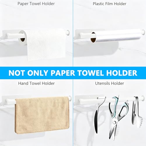 Image of White Paper Towel Holder, Self Adhesive Paper Towel Roll Holder Under Cabinet, Stainless Steel Wall Mount Towel Paper Holder for Kitchen, Bathroom, RV